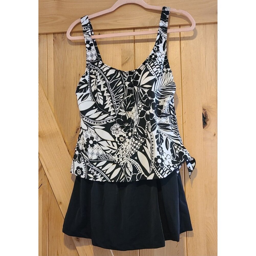 Azul Swimsuit Swimdress Size 14 Black White Gold One-Piece Tie side